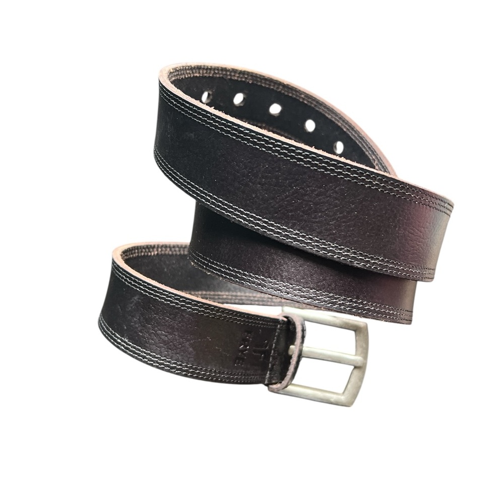 Frye | Black Leather Classic Minimalist Belt with Antique Silver Buckle Size 42